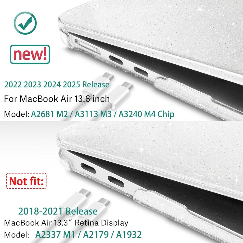 May Chen for M4 MacBook Air 13.6 inch Case 2025 2024 2023 2022 Release A3240 M3 A3113 M2 A2681, Plastic Hard Shell Case for MacBook Air 13.6" with Retina Display Fits Touch ID, Clear Glitter - Image 3